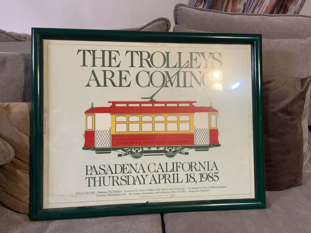 Vintage 1985 The Trolleys Are Coming Pasadena Traction Company Framed Poster